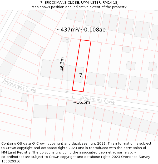 7, BROOKMANS CLOSE, UPMINSTER, RM14 1SJ: Plot and title map
