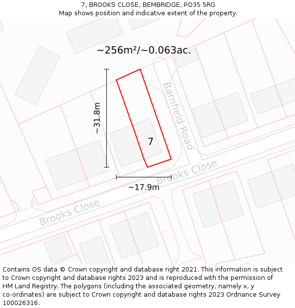 7, BROOKS CLOSE, BEMBRIDGE, PO35 5RG: Plot and title map