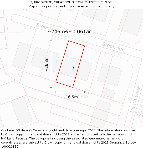 7, BROOKSIDE, GREAT BOUGHTON, CHESTER, CH3 5TL: Plot and title map
