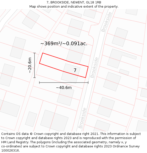 7, BROOKSIDE, NEWENT, GL18 1RB: Plot and title map