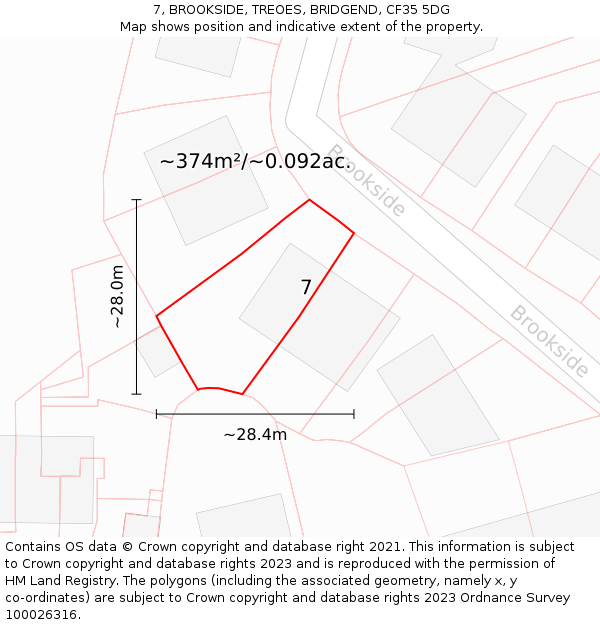 7, BROOKSIDE, TREOES, BRIDGEND, CF35 5DG: Plot and title map