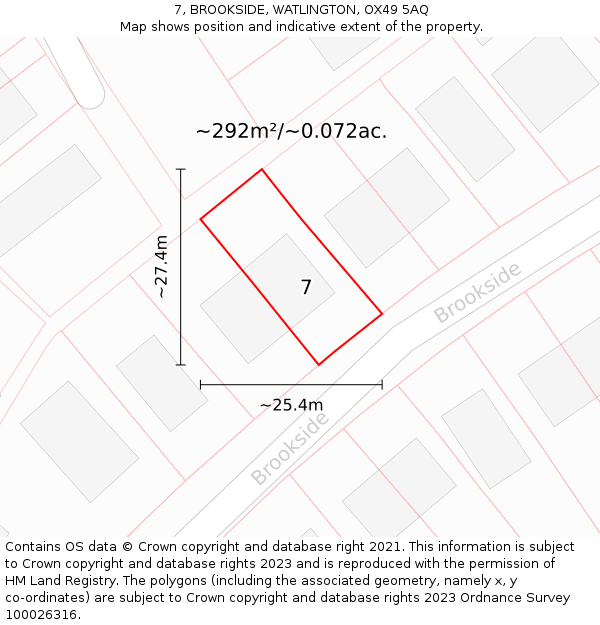 7, BROOKSIDE, WATLINGTON, OX49 5AQ: Plot and title map