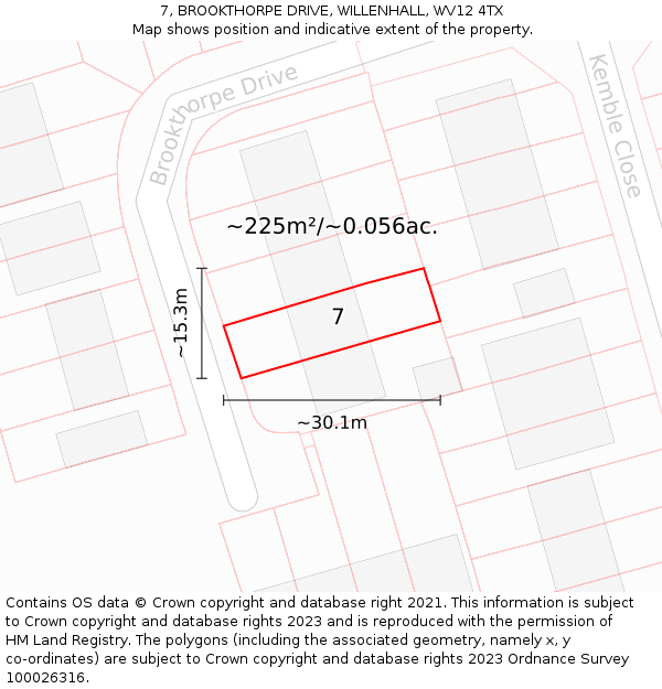 7, BROOKTHORPE DRIVE, WILLENHALL, WV12 4TX: Plot and title map