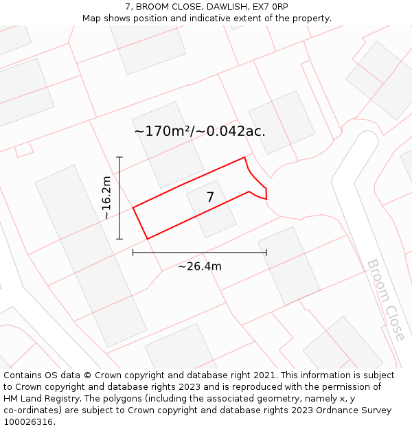 7, BROOM CLOSE, DAWLISH, EX7 0RP: Plot and title map