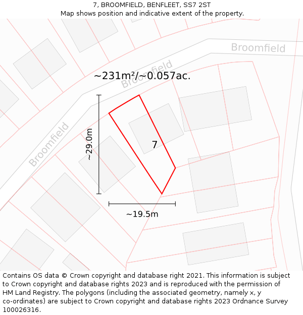 7, BROOMFIELD, BENFLEET, SS7 2ST: Plot and title map