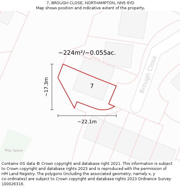 7, BROUGH CLOSE, NORTHAMPTON, NN5 6YD: Plot and title map