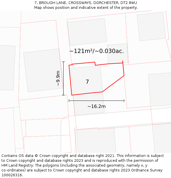 7, BROUGH LANE, CROSSWAYS, DORCHESTER, DT2 8WU: Plot and title map