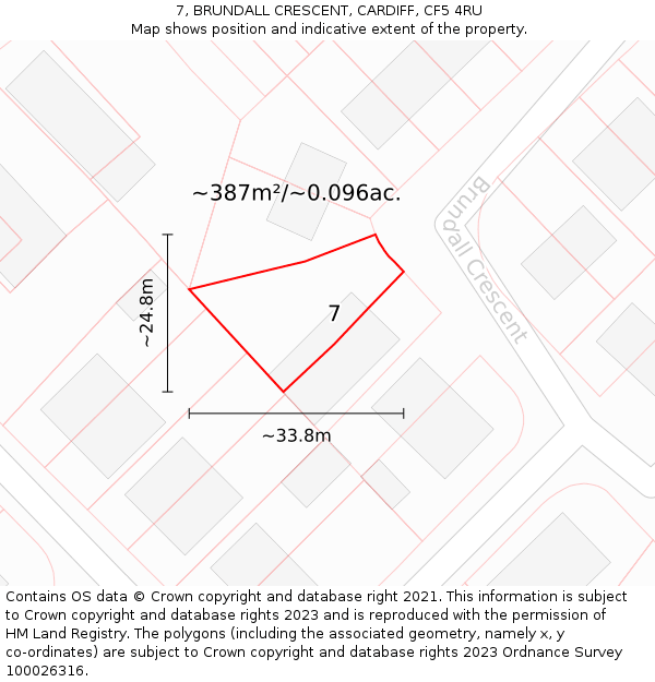 7, BRUNDALL CRESCENT, CARDIFF, CF5 4RU: Plot and title map