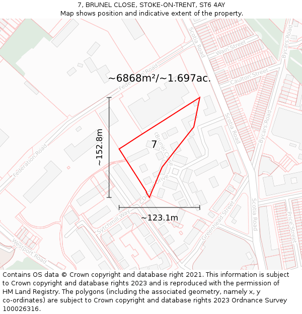 7, BRUNEL CLOSE, STOKE-ON-TRENT, ST6 4AY: Plot and title map