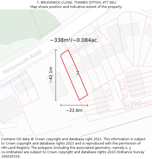 7, BRUNSWICK CLOSE, THAMES DITTON, KT7 0EU: Plot and title map