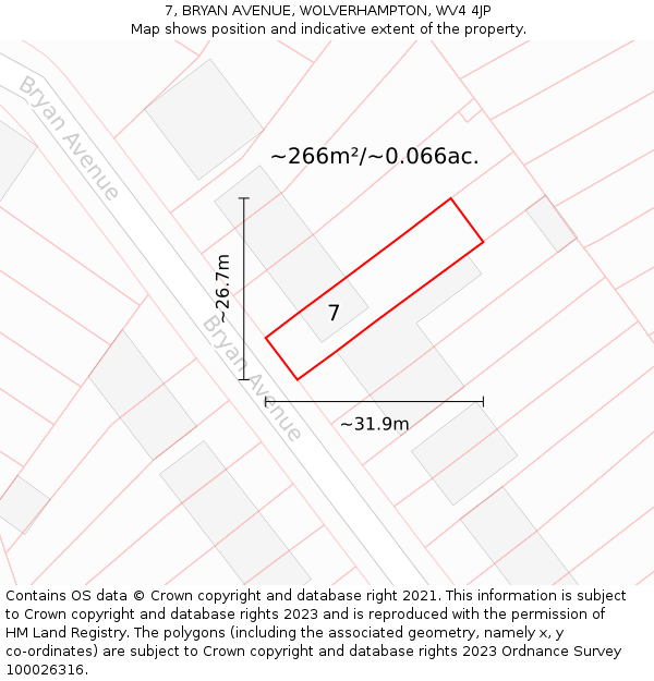 7, BRYAN AVENUE, WOLVERHAMPTON, WV4 4JP: Plot and title map