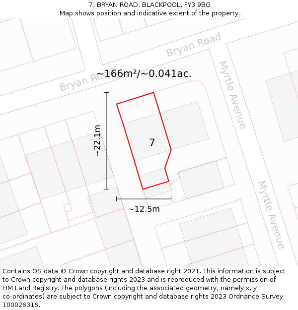 7, BRYAN ROAD, BLACKPOOL, FY3 9BG: Plot and title map