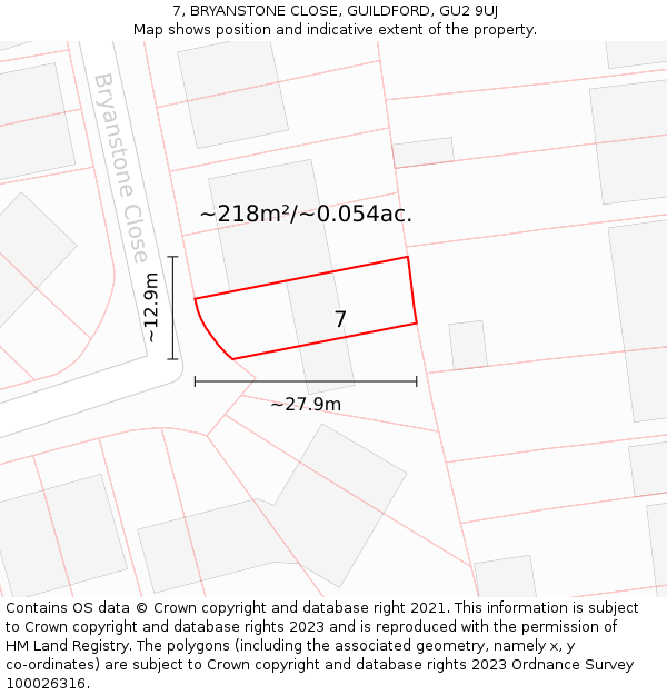 7, BRYANSTONE CLOSE, GUILDFORD, GU2 9UJ: Plot and title map