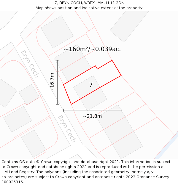 7, BRYN COCH, WREXHAM, LL11 3DN: Plot and title map