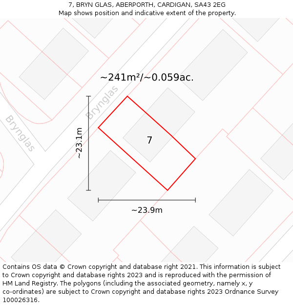 7, BRYN GLAS, ABERPORTH, CARDIGAN, SA43 2EG: Plot and title map