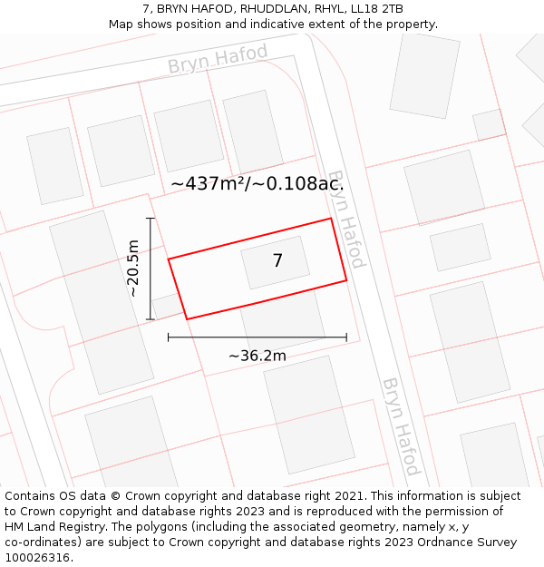 7, BRYN HAFOD, RHUDDLAN, RHYL, LL18 2TB: Plot and title map
