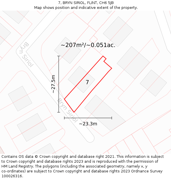 7, BRYN SIRIOL, FLINT, CH6 5JB: Plot and title map