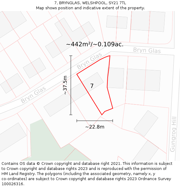 7, BRYNGLAS, WELSHPOOL, SY21 7TL: Plot and title map