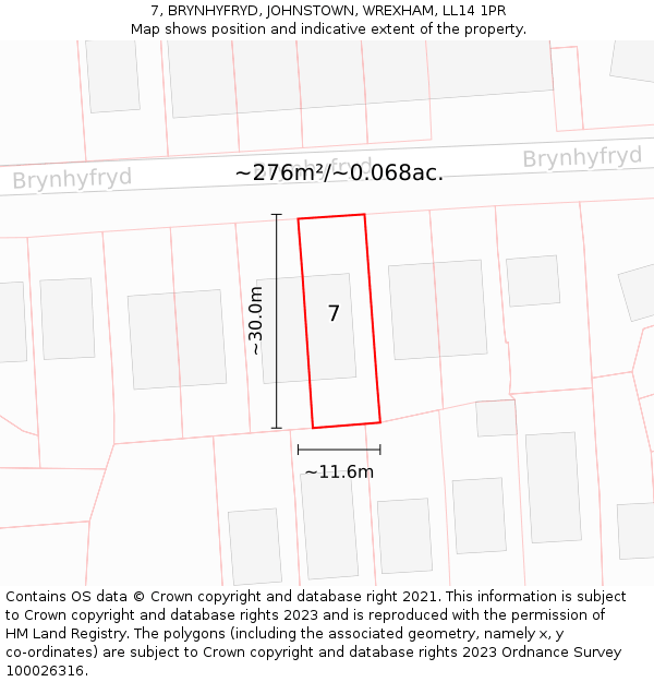 7, BRYNHYFRYD, JOHNSTOWN, WREXHAM, LL14 1PR: Plot and title map