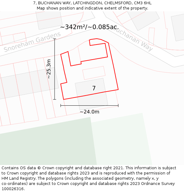 7, BUCHANAN WAY, LATCHINGDON, CHELMSFORD, CM3 6HL: Plot and title map