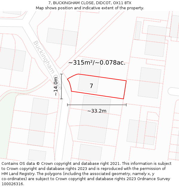 7, BUCKINGHAM CLOSE, DIDCOT, OX11 8TX: Plot and title map