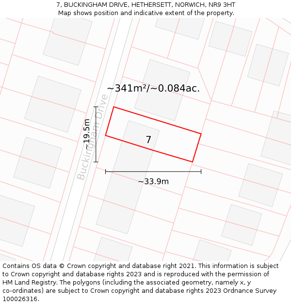7, BUCKINGHAM DRIVE, HETHERSETT, NORWICH, NR9 3HT: Plot and title map