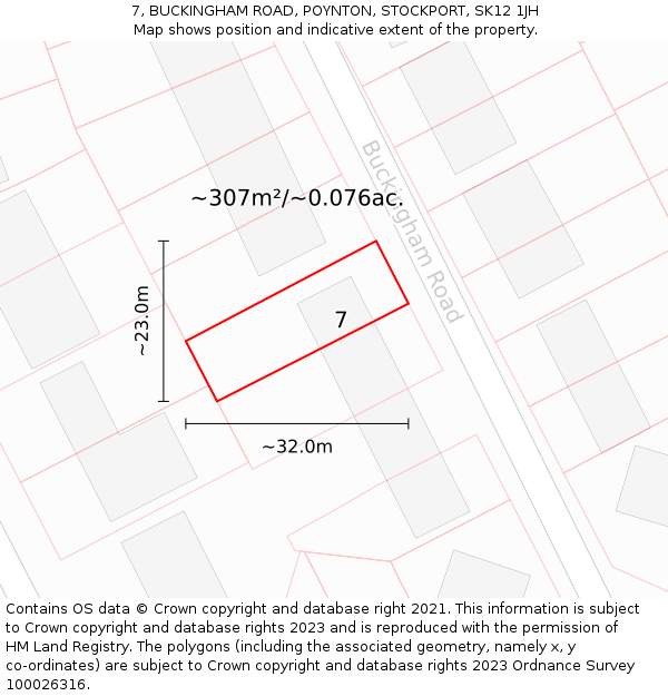 7, BUCKINGHAM ROAD, POYNTON, STOCKPORT, SK12 1JH: Plot and title map