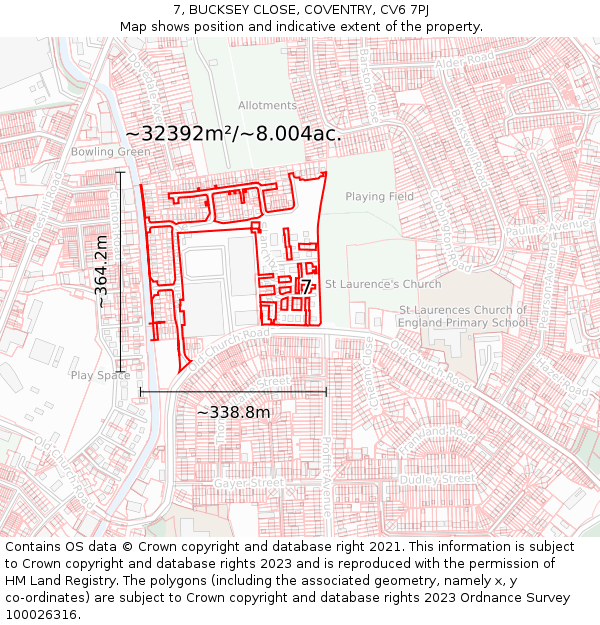 7, BUCKSEY CLOSE, COVENTRY, CV6 7PJ: Plot and title map
