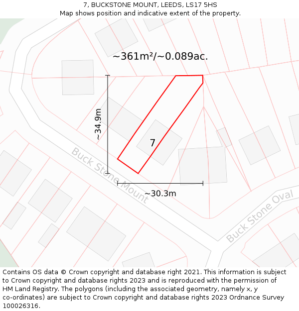 7, BUCKSTONE MOUNT, LEEDS, LS17 5HS: Plot and title map