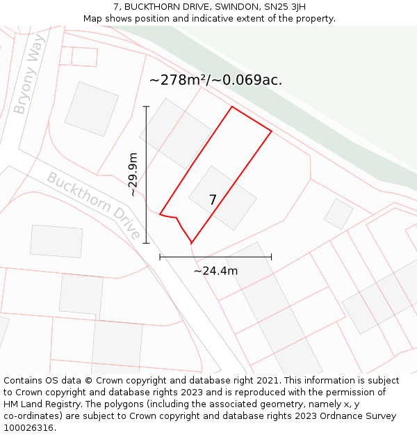 7, BUCKTHORN DRIVE, SWINDON, SN25 3JH: Plot and title map