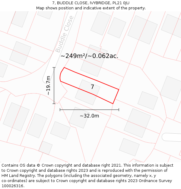 7, BUDDLE CLOSE, IVYBRIDGE, PL21 0JU: Plot and title map
