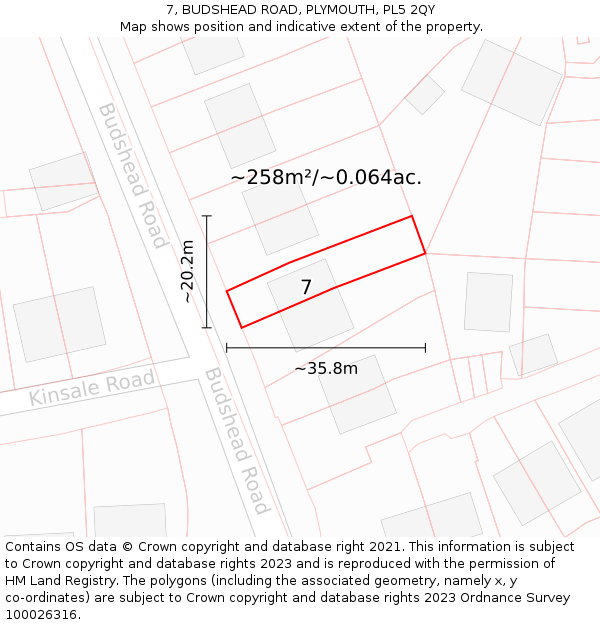 7, BUDSHEAD ROAD, PLYMOUTH, PL5 2QY: Plot and title map