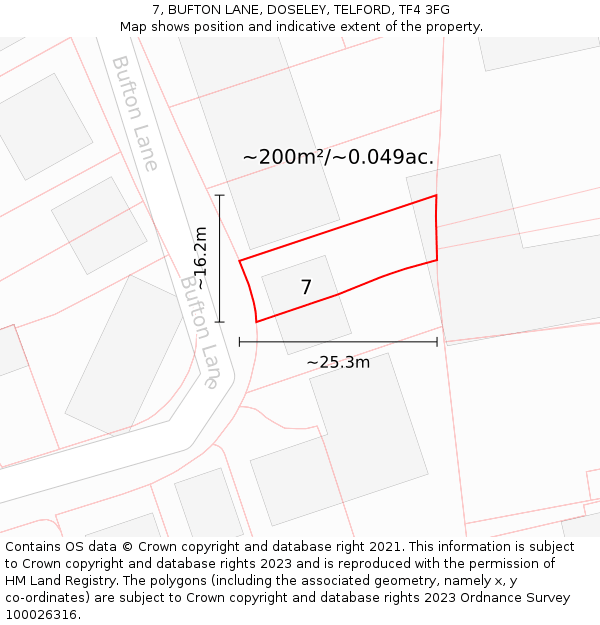 7, BUFTON LANE, DOSELEY, TELFORD, TF4 3FG: Plot and title map