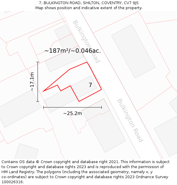 7, BULKINGTON ROAD, SHILTON, COVENTRY, CV7 9JS: Plot and title map