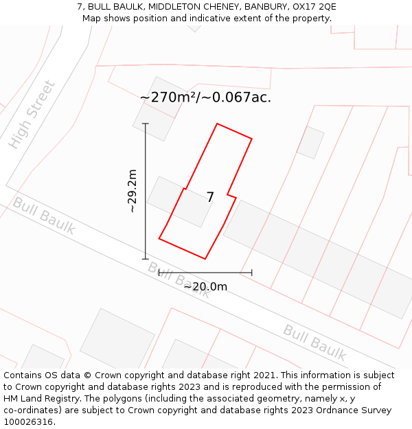 7, BULL BAULK, MIDDLETON CHENEY, BANBURY, OX17 2QE: Plot and title map