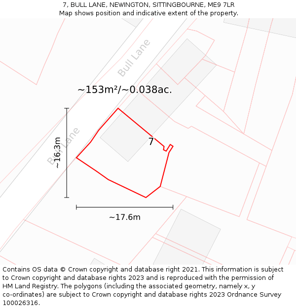 7, BULL LANE, NEWINGTON, SITTINGBOURNE, ME9 7LR: Plot and title map