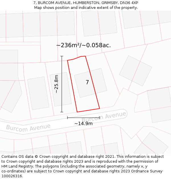 7, BURCOM AVENUE, HUMBERSTON, GRIMSBY, DN36 4XP: Plot and title map