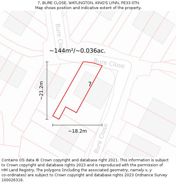 7, BURE CLOSE, WATLINGTON, KING'S LYNN, PE33 0TN: Plot and title map