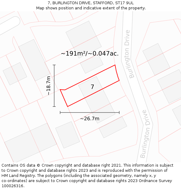 7, BURLINGTON DRIVE, STAFFORD, ST17 9UL: Plot and title map