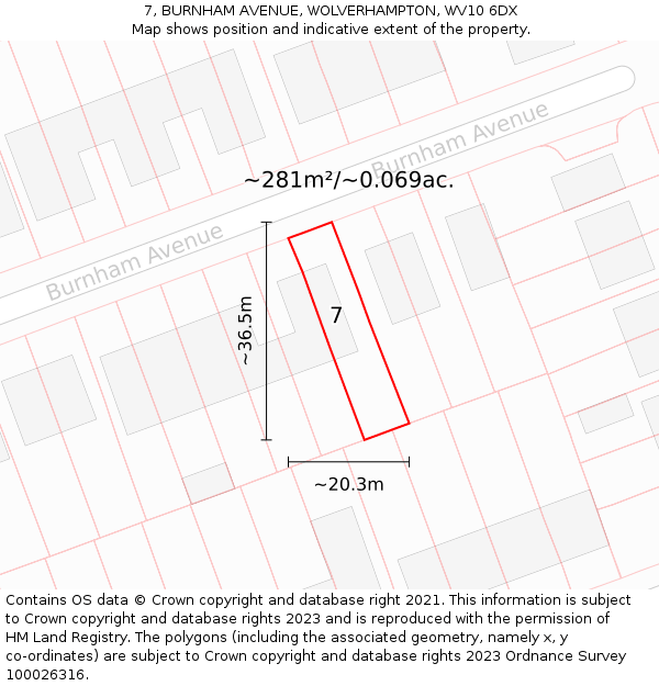 7, BURNHAM AVENUE, WOLVERHAMPTON, WV10 6DX: Plot and title map