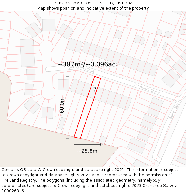7, BURNHAM CLOSE, ENFIELD, EN1 3RA: Plot and title map
