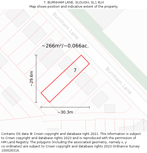 7, BURNHAM LANE, SLOUGH, SL1 6LH: Plot and title map