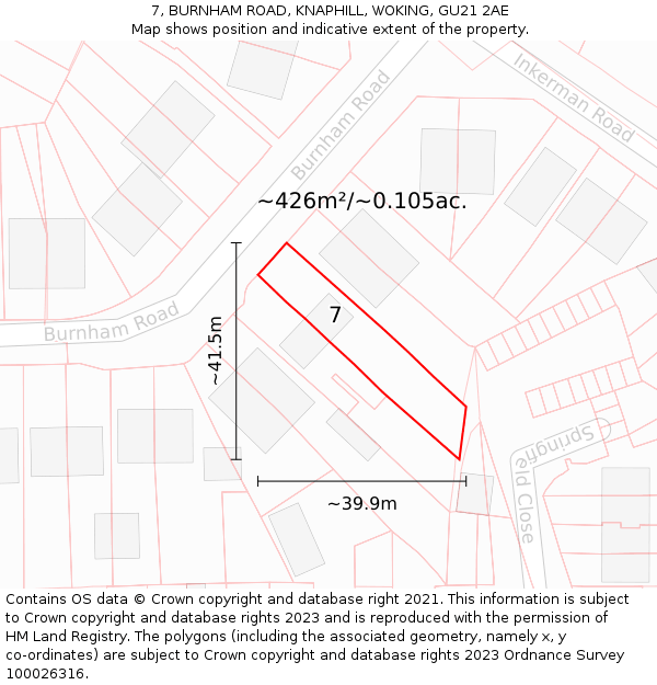 7, BURNHAM ROAD, KNAPHILL, WOKING, GU21 2AE: Plot and title map