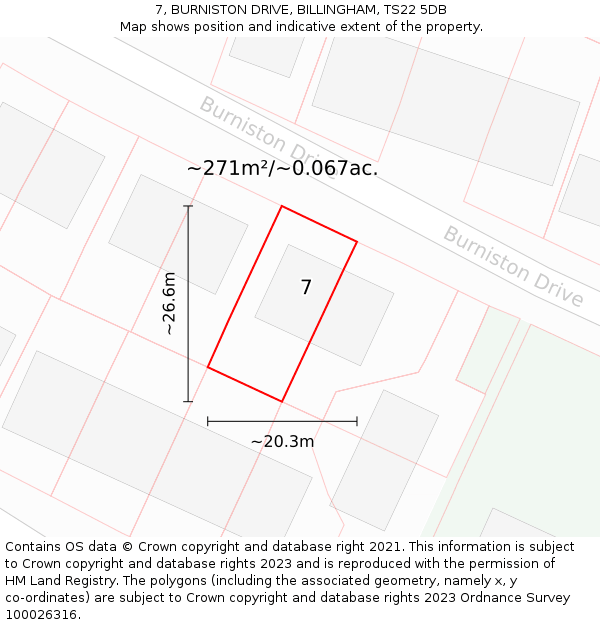 7, BURNISTON DRIVE, BILLINGHAM, TS22 5DB: Plot and title map