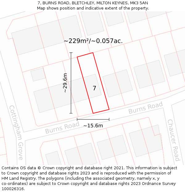 7, BURNS ROAD, BLETCHLEY, MILTON KEYNES, MK3 5AN: Plot and title map