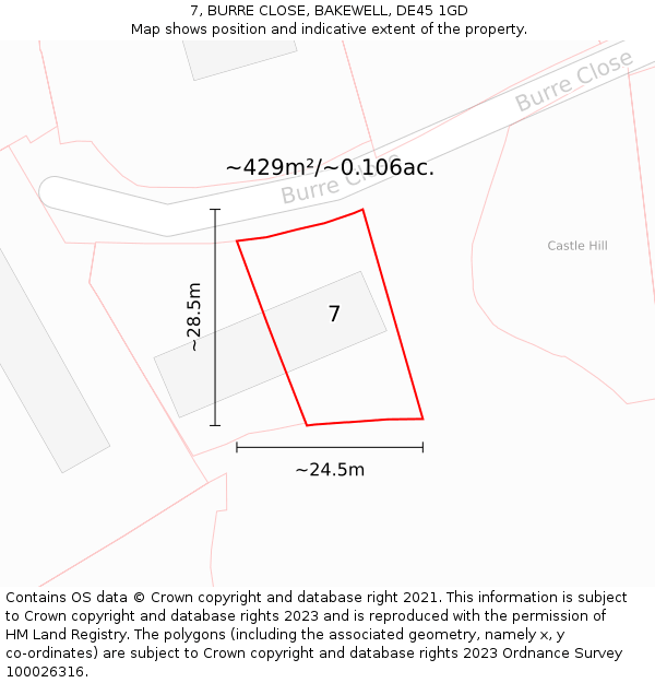 7, BURRE CLOSE, BAKEWELL, DE45 1GD: Plot and title map