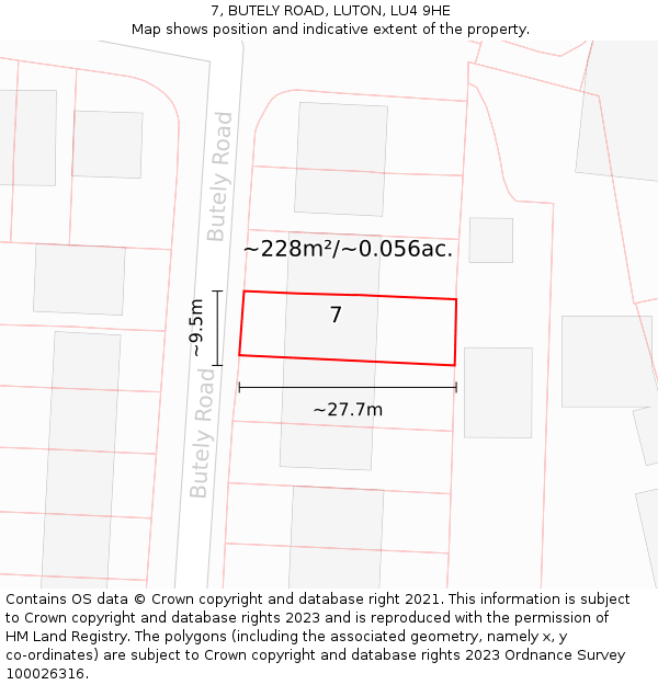 7, BUTELY ROAD, LUTON, LU4 9HE: Plot and title map