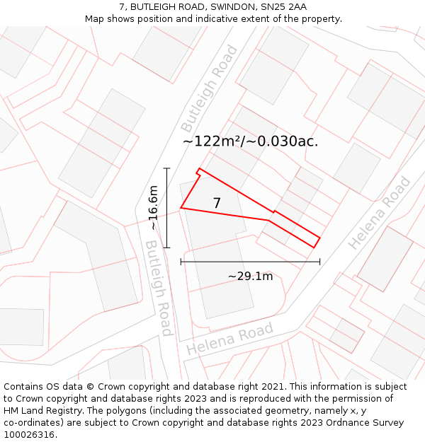 7, BUTLEIGH ROAD, SWINDON, SN25 2AA: Plot and title map