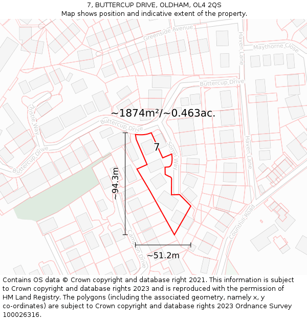 7, BUTTERCUP DRIVE, OLDHAM, OL4 2QS: Plot and title map