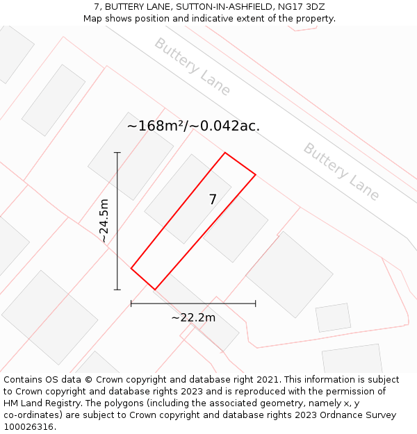 7, BUTTERY LANE, SUTTON-IN-ASHFIELD, NG17 3DZ: Plot and title map